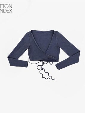 Los Angeles Apparel Garment Dye Long Sleeve Wrap Top in Dolphin Blue